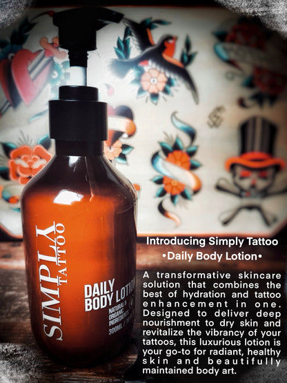 Simply Tattoo Daily Body Lotion 300ML/10FL.OZ, Fragrance-Free Lotion, Non-Greasy & Silicone-Free, Naturally derived & Vegan Ingredients, Lightweight for Daily Use